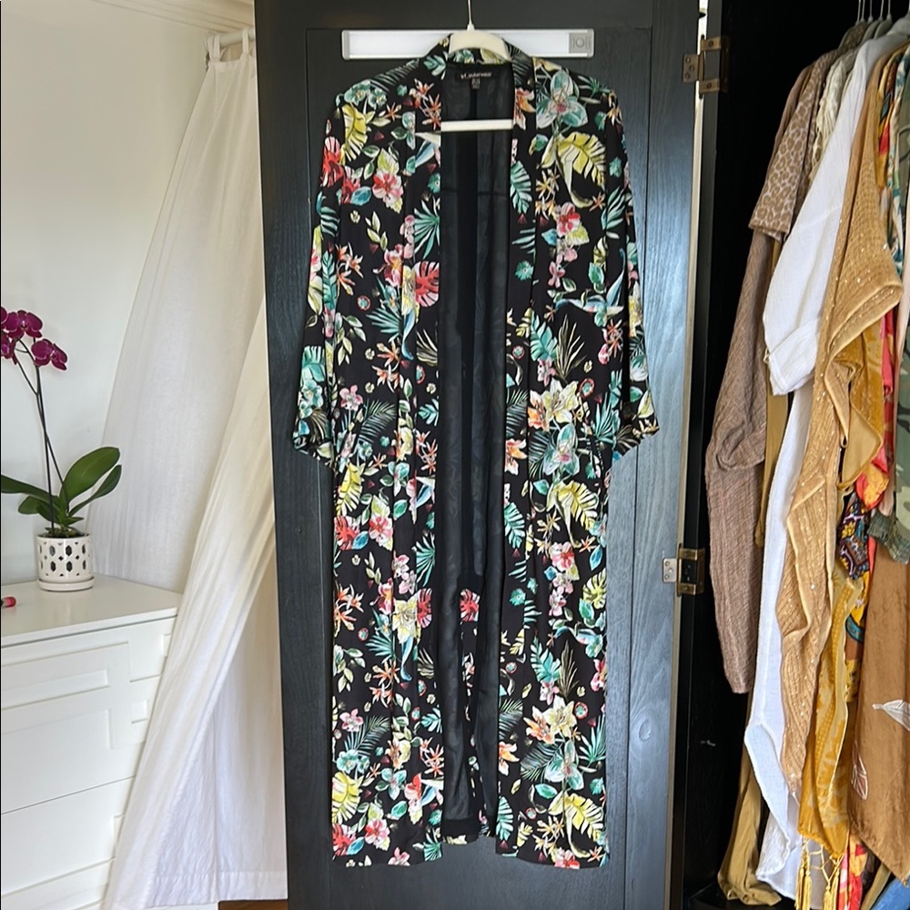 Floral Black Long Kimono